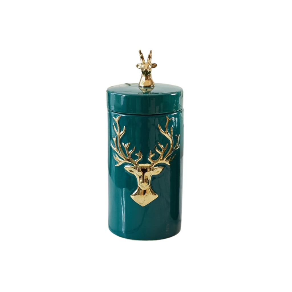 Golden Deer Ceramic Storage Jar - Homio Decor