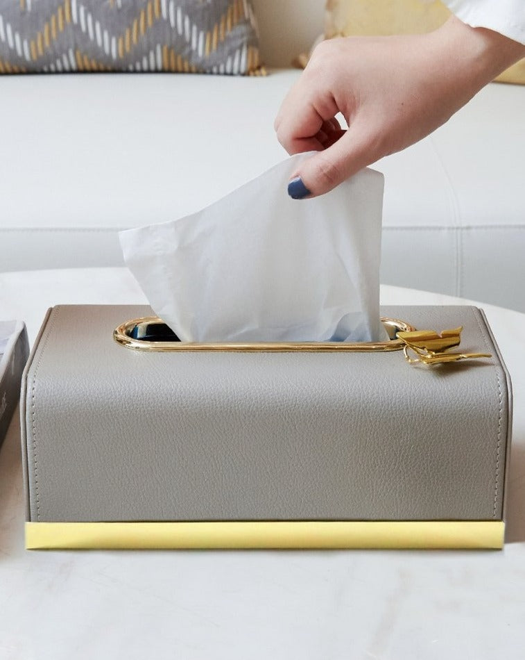 Light Grey Leather Tissue Box - Homio Decor