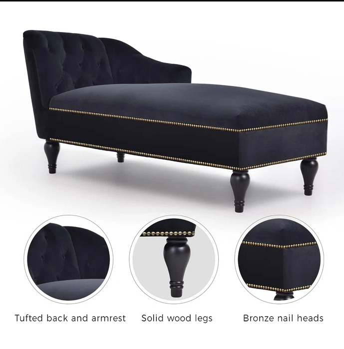 Right Arm Victorian Velvet Chaise Lounge - Homio Decor