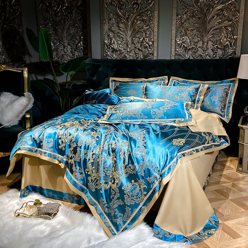 Gem Blue Luxury Satin Bedding Set - Homio Decor