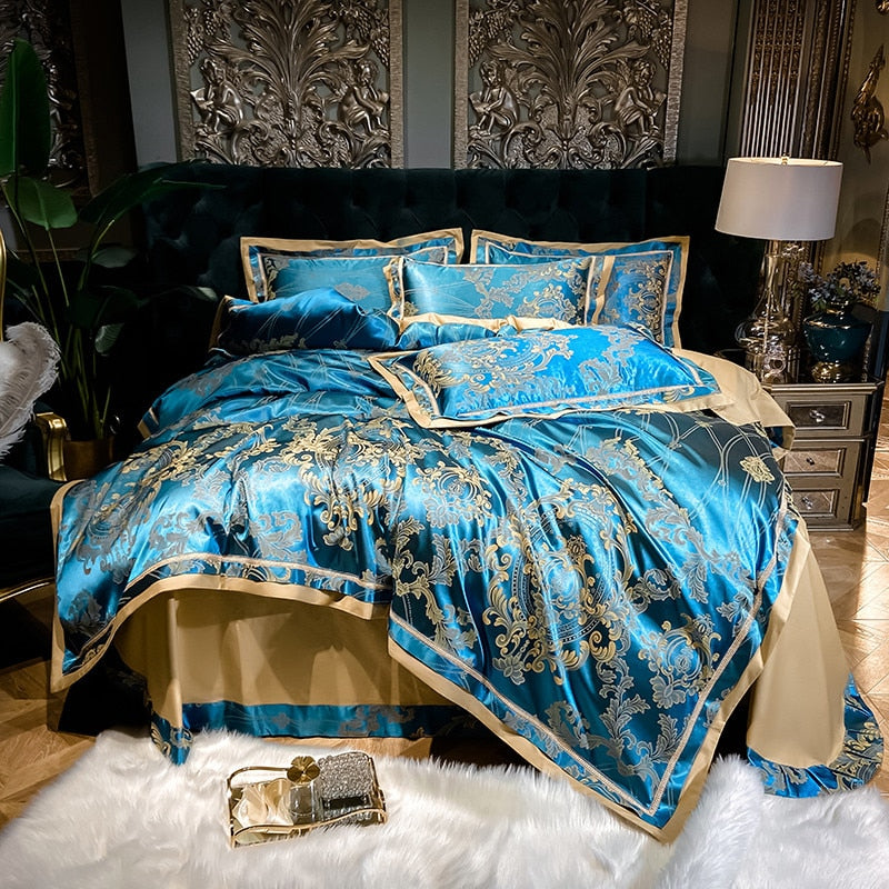 Gem Blue Luxury Satin Bedding Set - Homio Decor