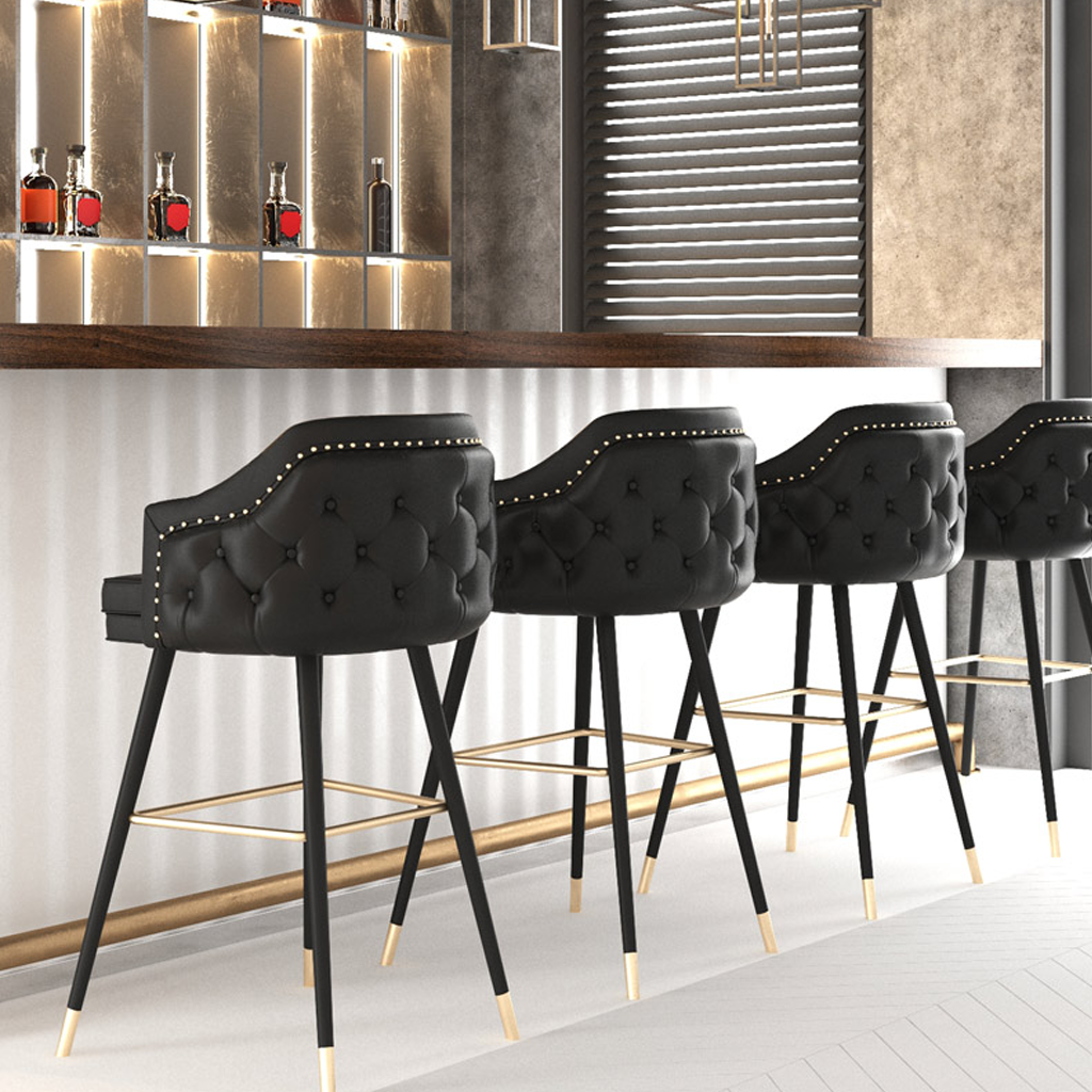 Luxury Button Tufted Leather Bar Stool - Homio Decor