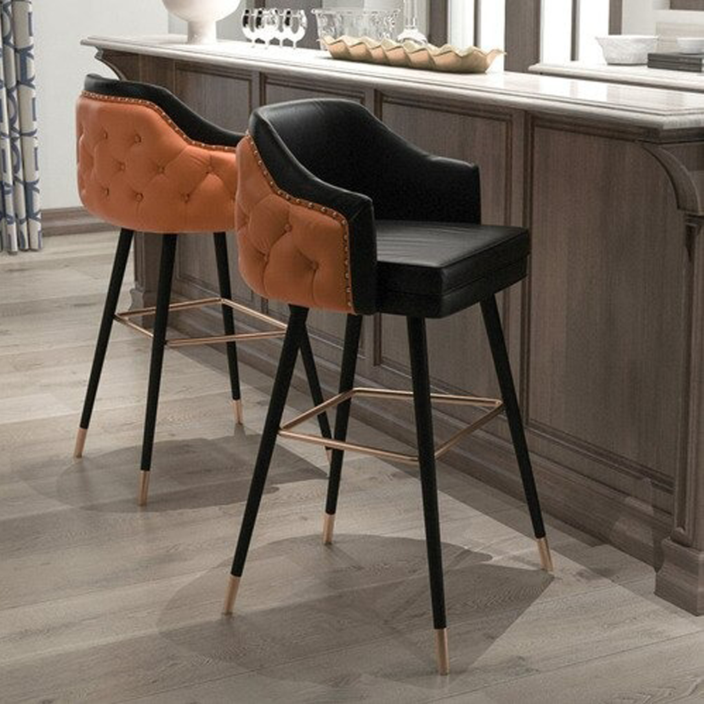 Luxury Button Tufted Leather Bar Stool - Homio Decor