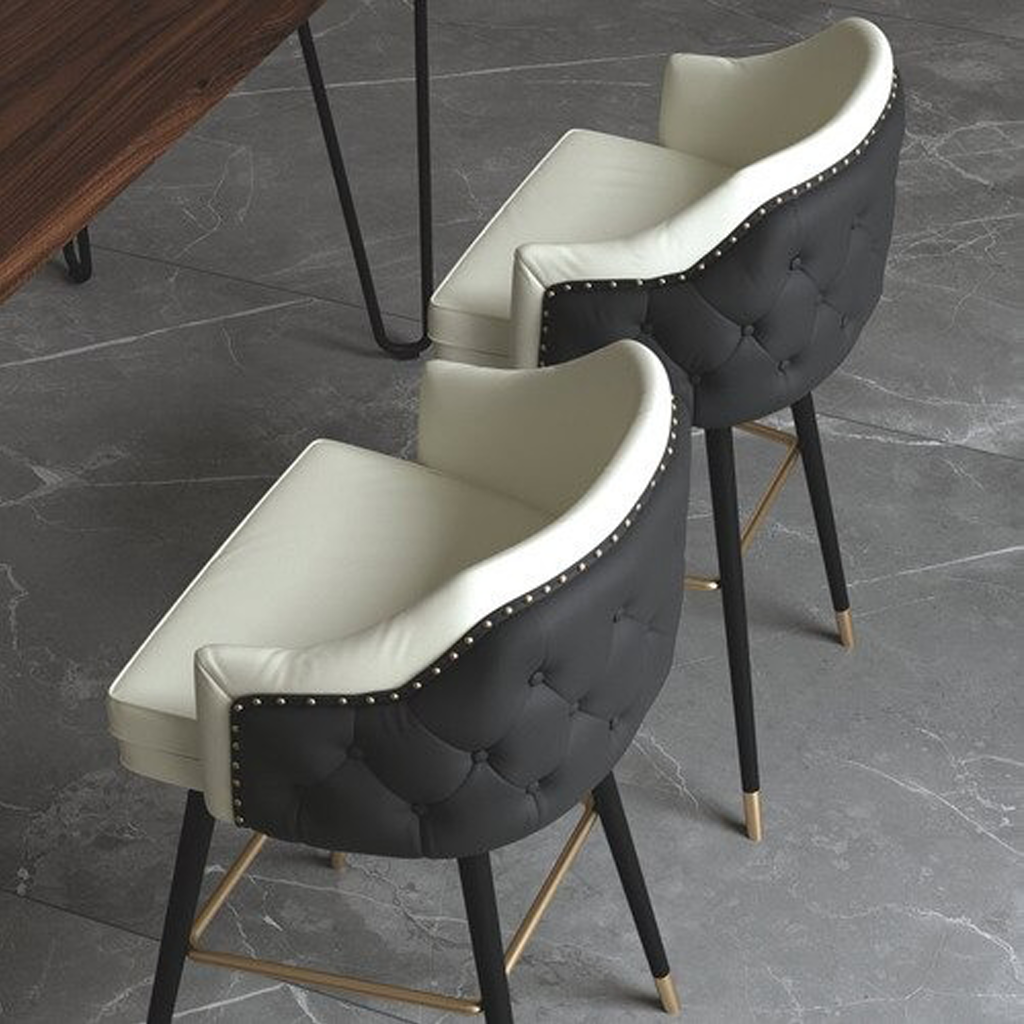 Luxury Button Tufted Leather Bar Stool - Homio Decor