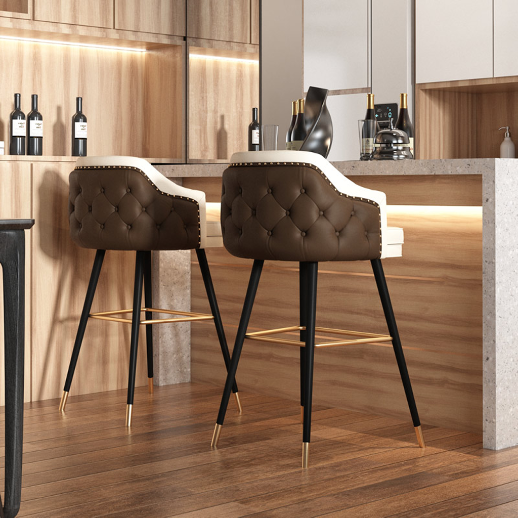 Luxury Button Tufted Leather Bar Stool - Homio Decor