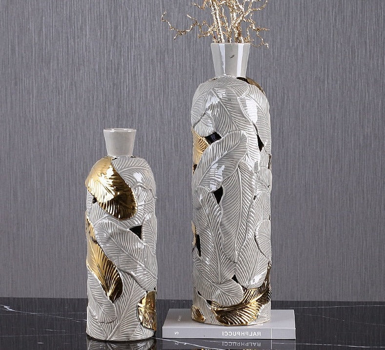 Luxury Ceramic Gold Leaf Vase - Homio Decor
