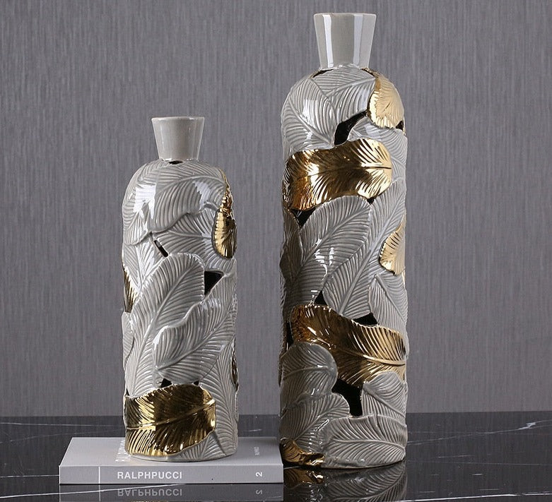Luxury Ceramic Gold Leaf Vase - Homio Decor