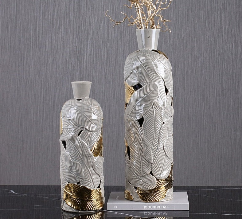 Luxury Ceramic Gold Leaf Vase - Homio Decor