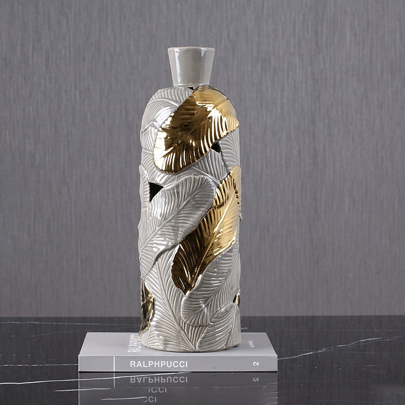 Luxury Ceramic Gold Leaf Vase - Homio Decor