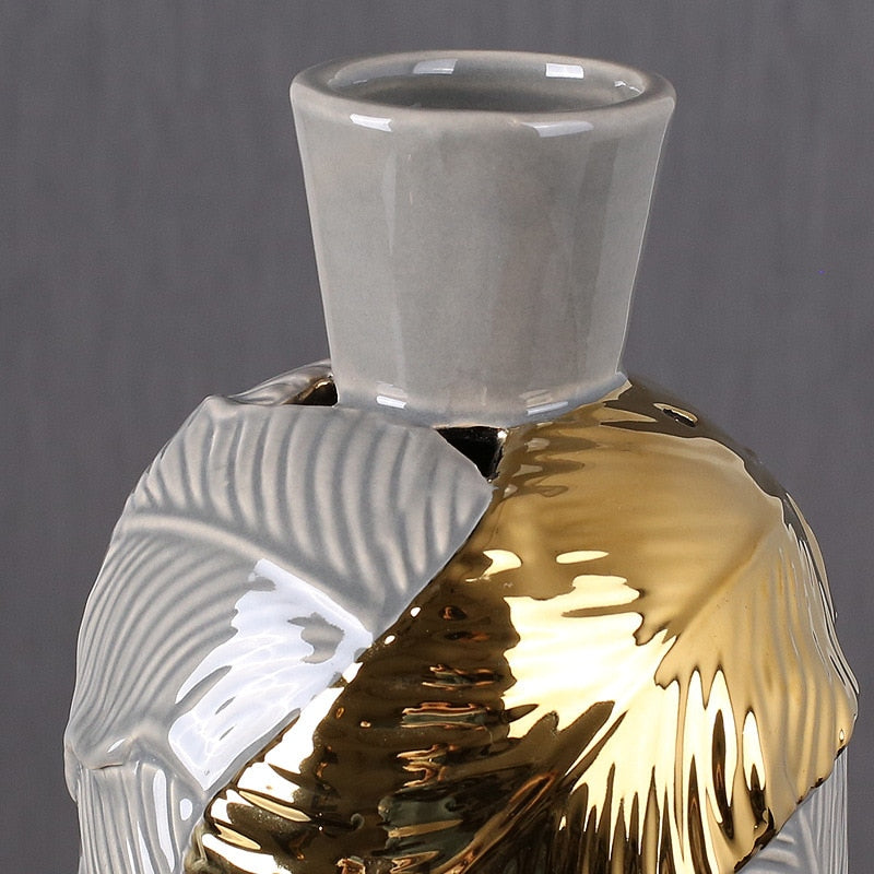 Luxury Ceramic Gold Leaf Vase - Homio Decor