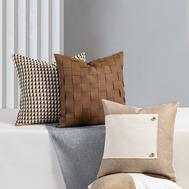 Nordic Knitted Leather Pillowcase - Homio Decor