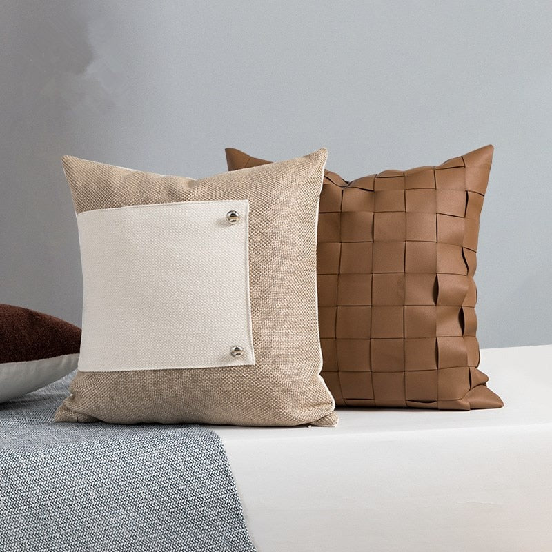 Nordic Knitted Leather Pillowcase - Homio Decor