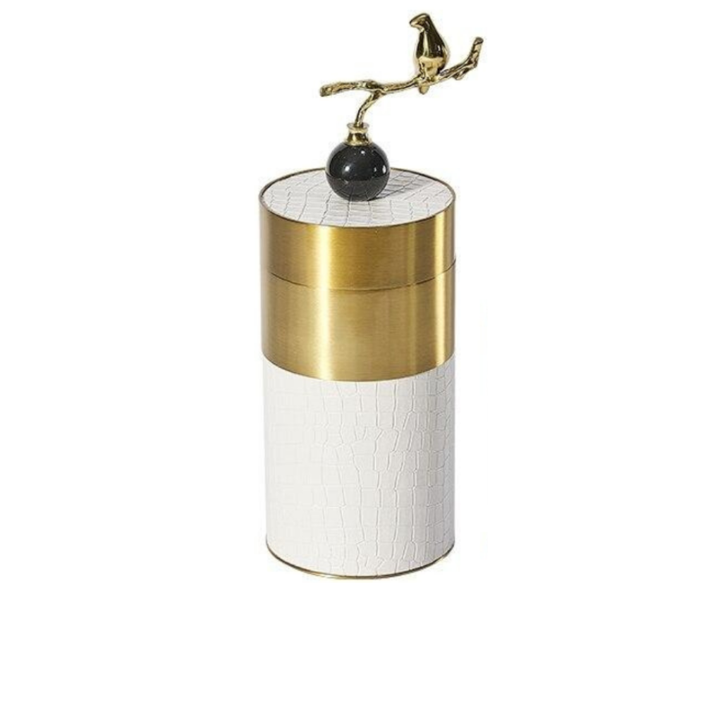 Magpie On Branch Leather Storage Jar - Homio Decor