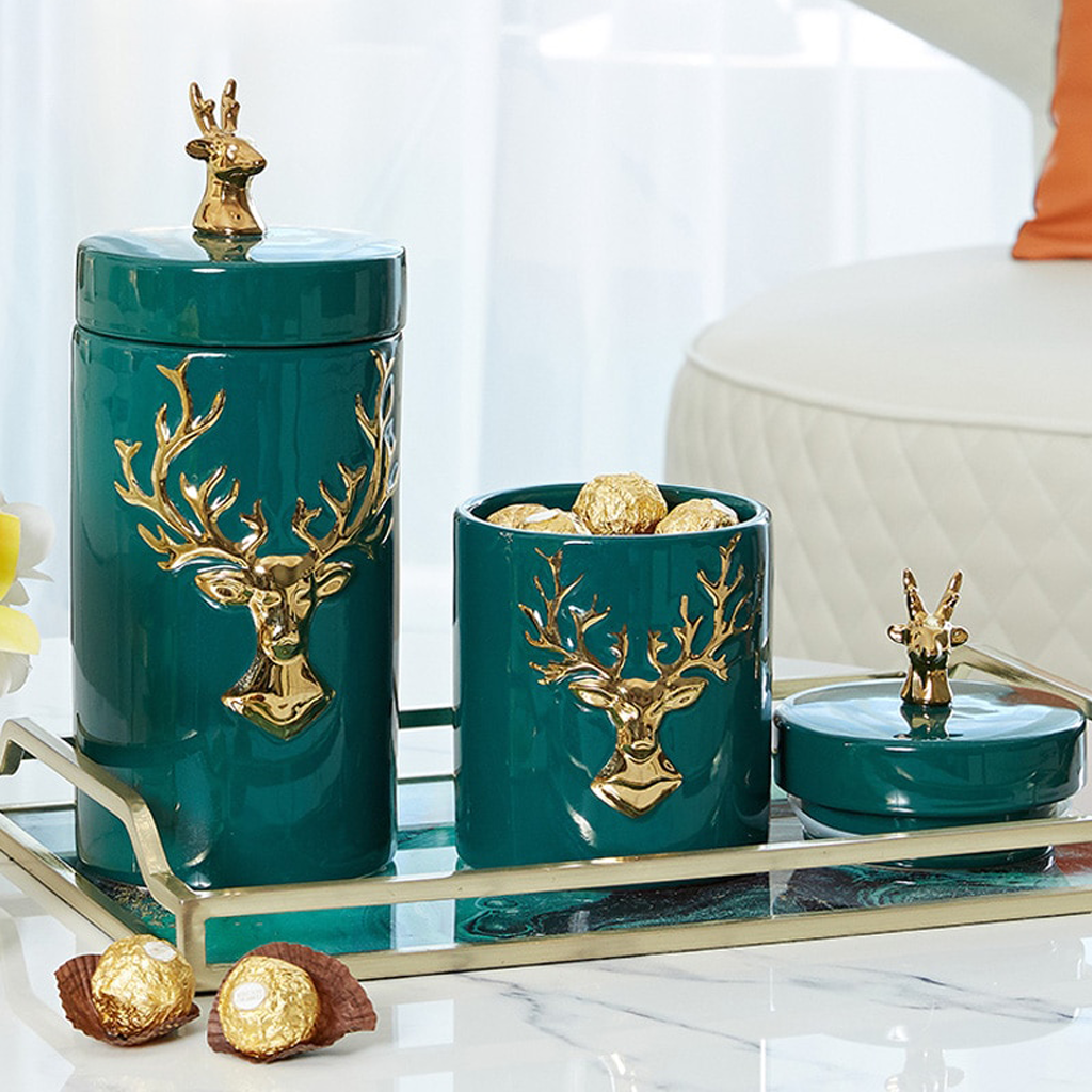Golden Deer Ceramic Storage Jar - Homio Decor