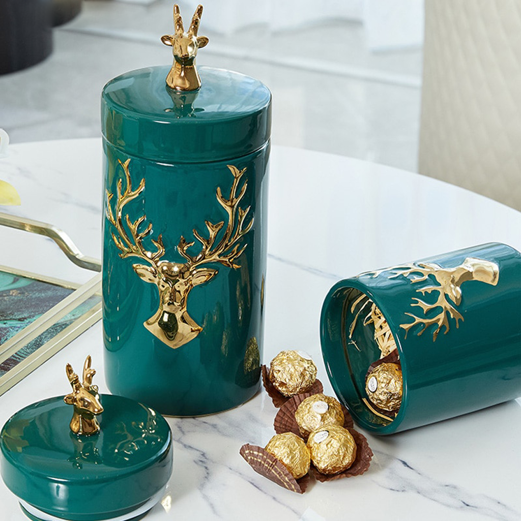 Golden Deer Ceramic Storage Jar - Homio Decor