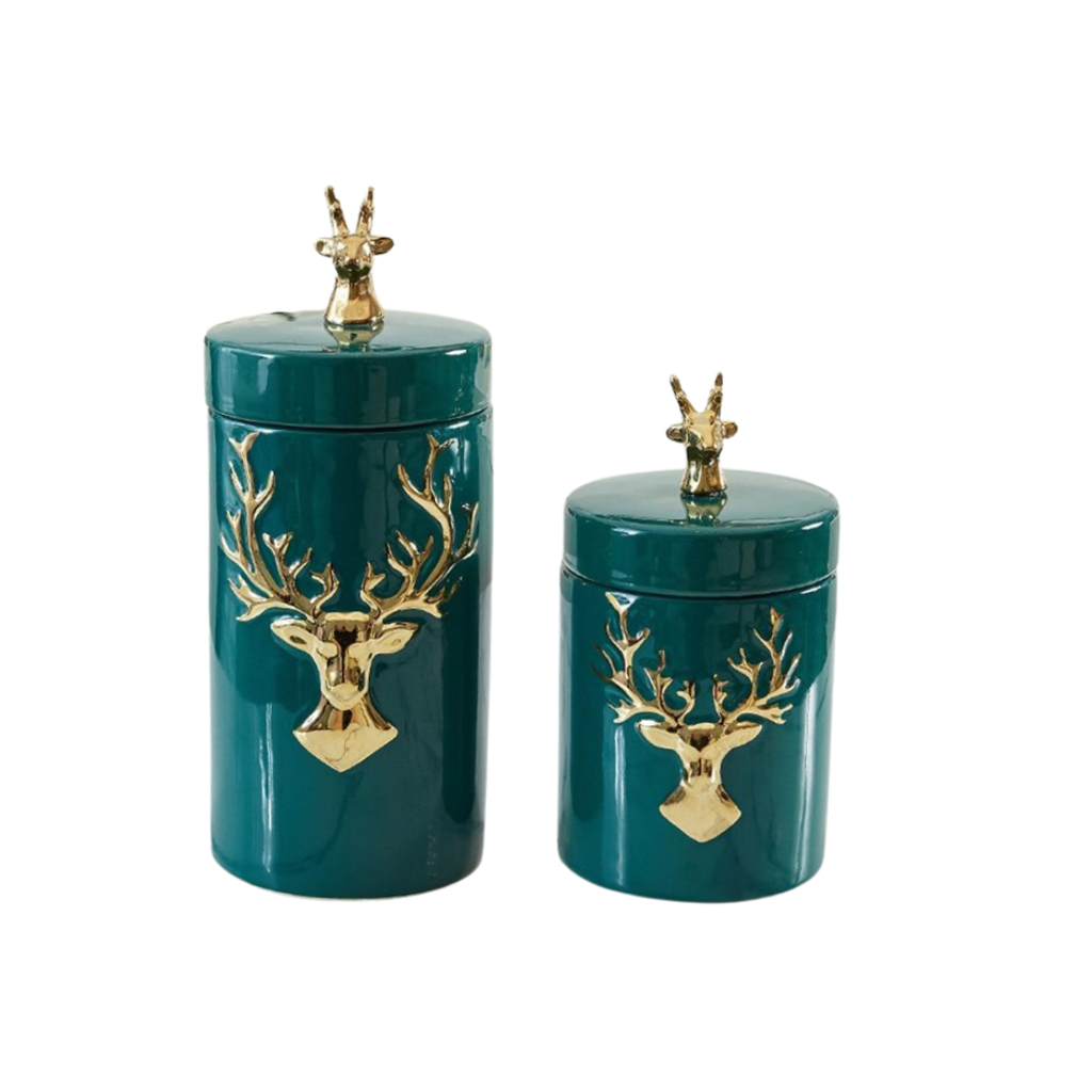 Golden Deer Ceramic Storage Jar - Homio Decor