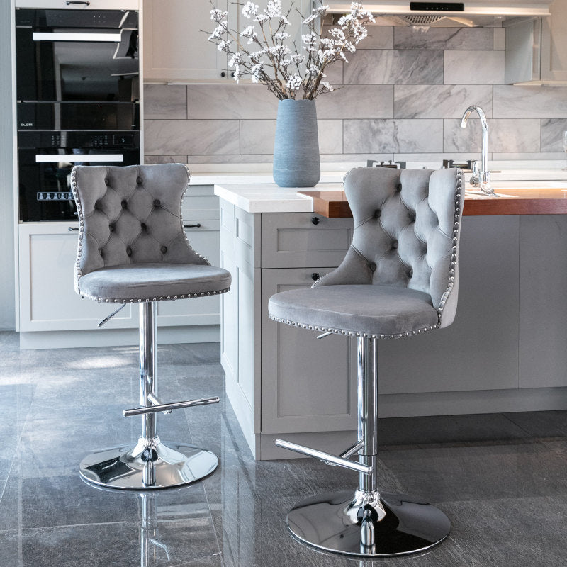 Grey Button Tufted Bar Chair - Homio Decor