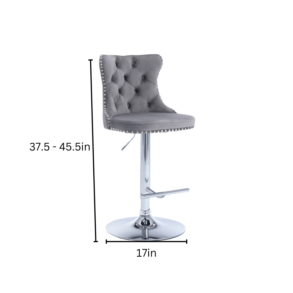 Grey Button Tufted Bar Chair - Homio Decor