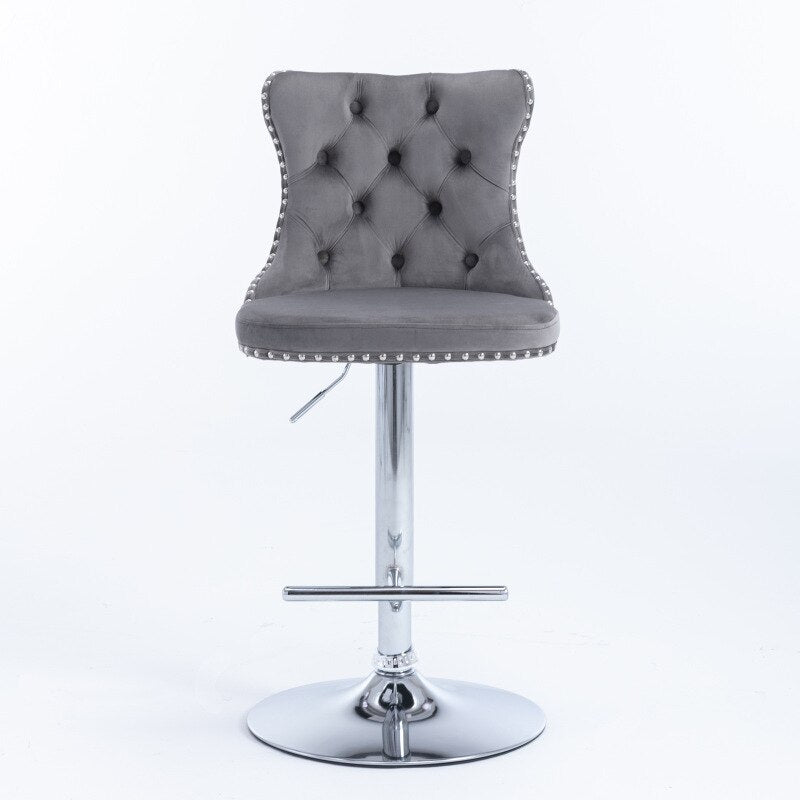 Grey Button Tufted Bar Chair - Homio Decor