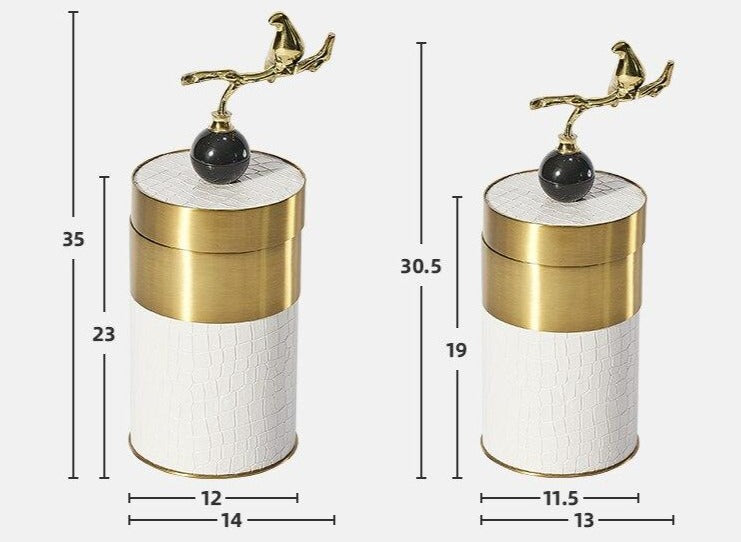 Magpie On Branch Leather Storage Jar - Homio Decor