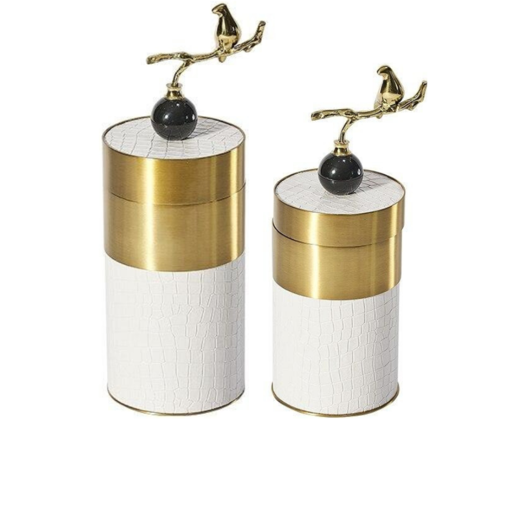 Magpie On Branch Leather Storage Jar - Homio Decor