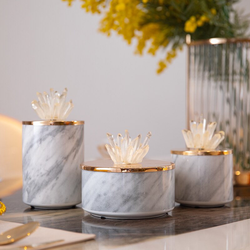 Marble Storage Jars With Crystal Stone - Homio Decor