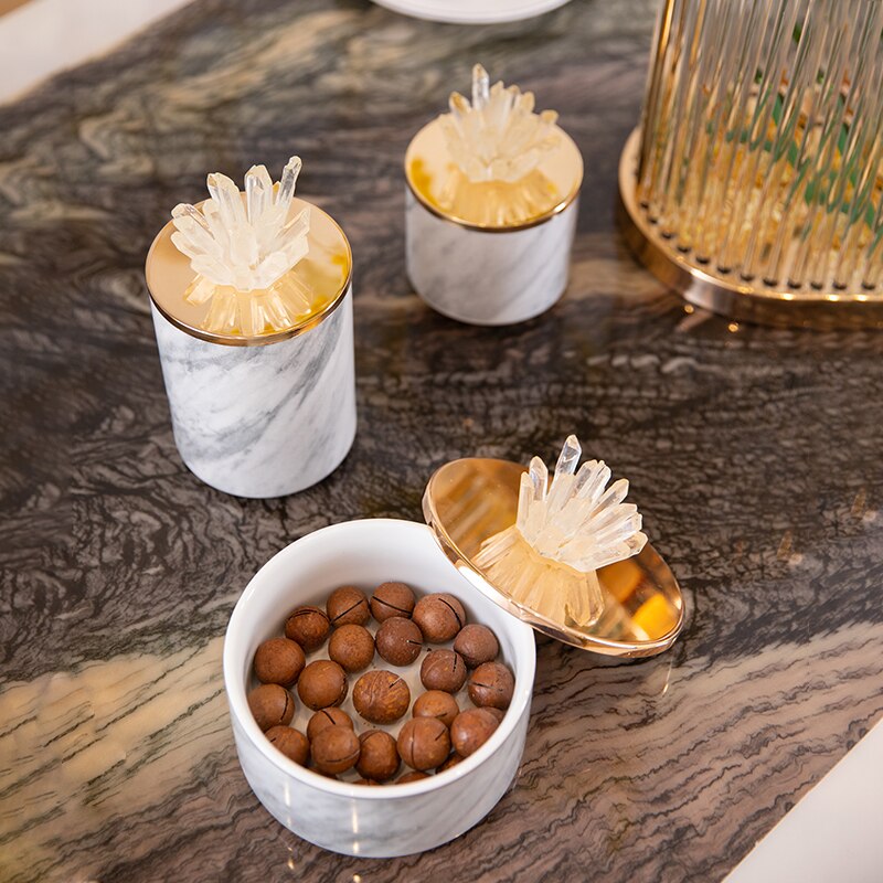 Marble Storage Jars With Crystal Stone - Homio Decor