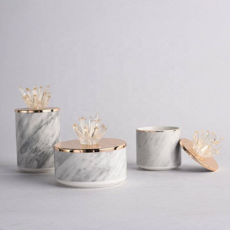 Marble Storage Jars With Crystal Stone - Homio Decor