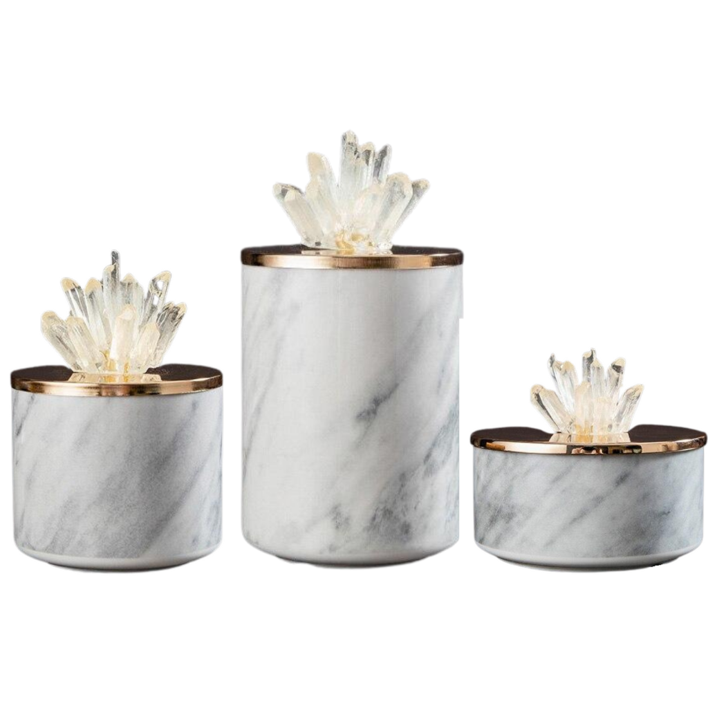 Marble Storage Jars With Crystal Stone - Homio Decor