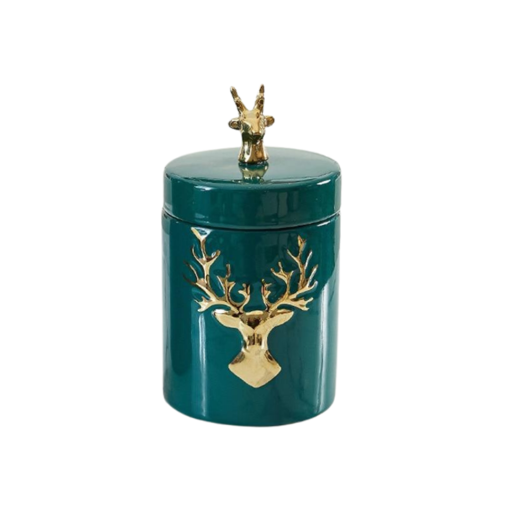 Golden Deer Ceramic Storage Jar - Homio Decor