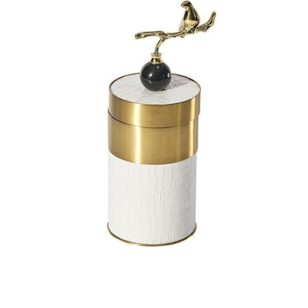 Magpie On Branch Leather Storage Jar - Homio Decor