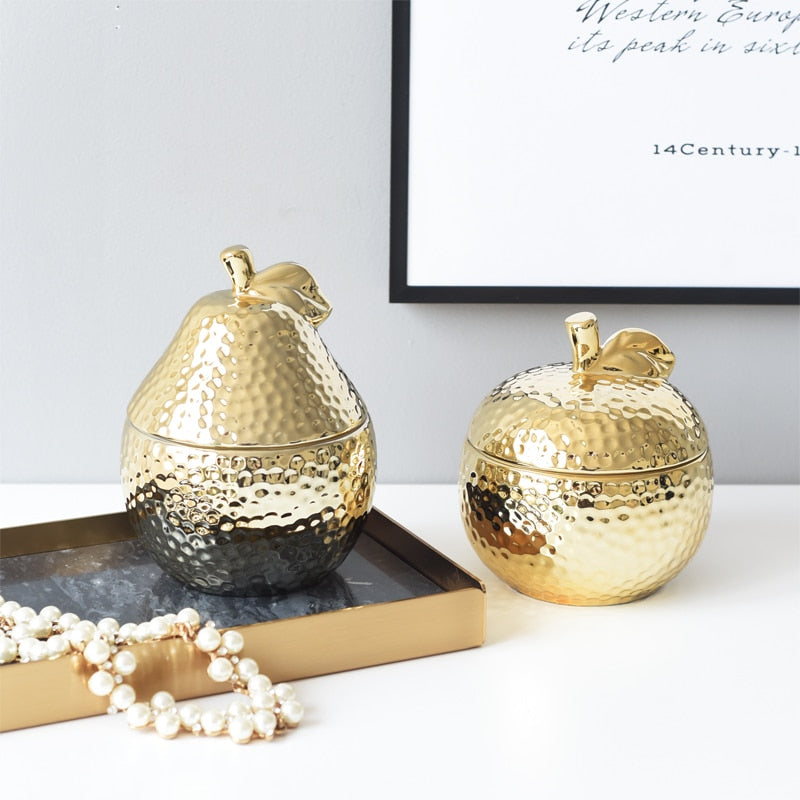Gold Fruit Shaped Ceramic Jar - Homio Decor