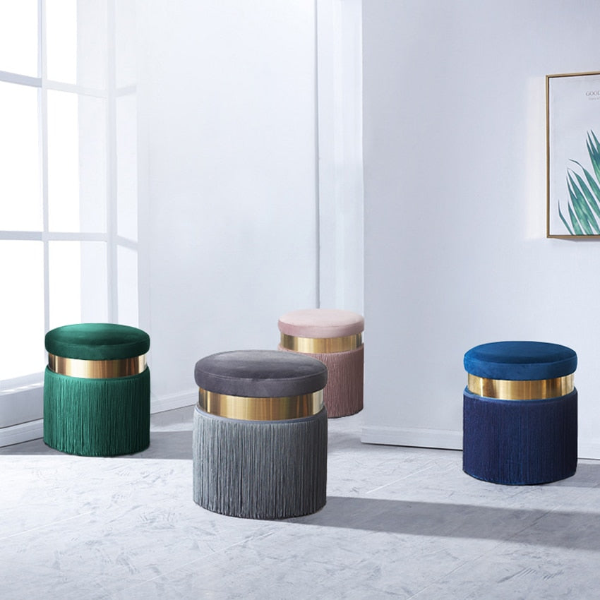 Flannel Pouf with Tassels - Homio Decor