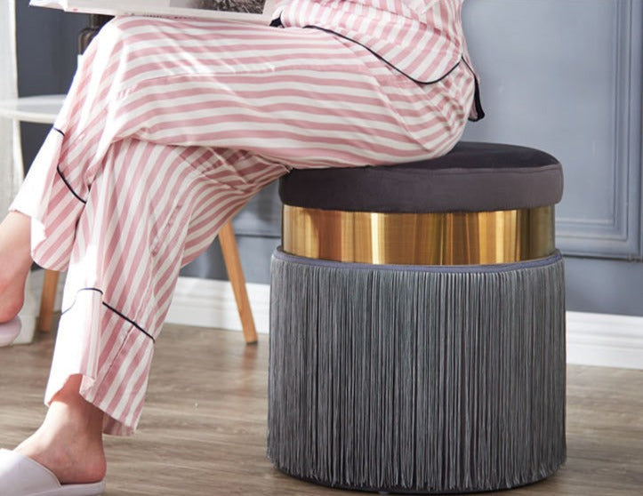 Flannel Pouf with Tassels - Homio Decor