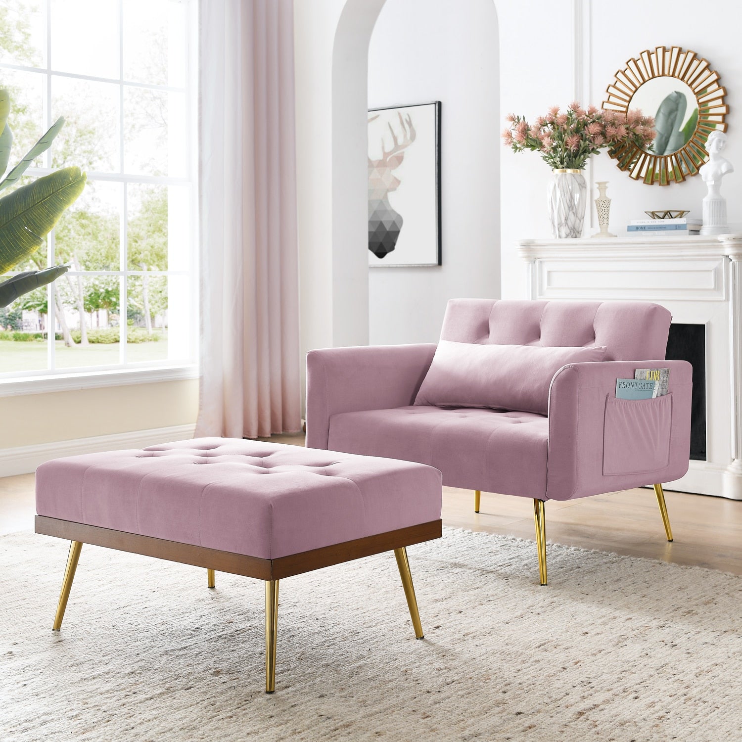 Recliner Velvet Sofa-Bed with Ottoman - Homio Decor