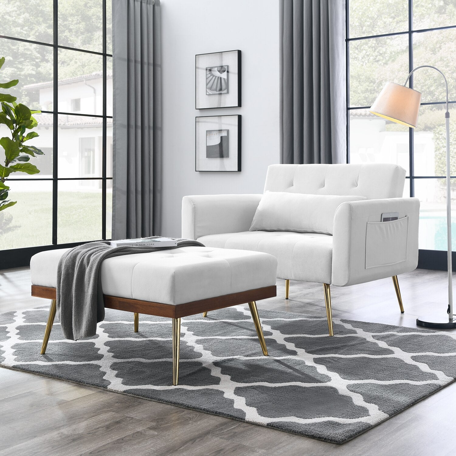 Recliner Velvet Sofa-Bed with Ottoman - Homio Decor