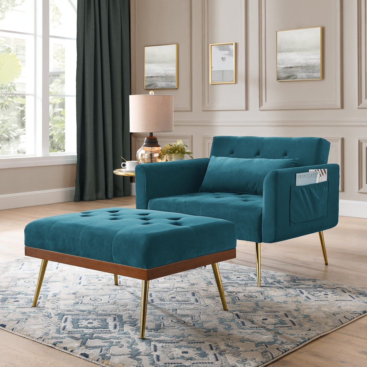 Recliner Velvet Sofa-Bed with Ottoman - Homio Decor