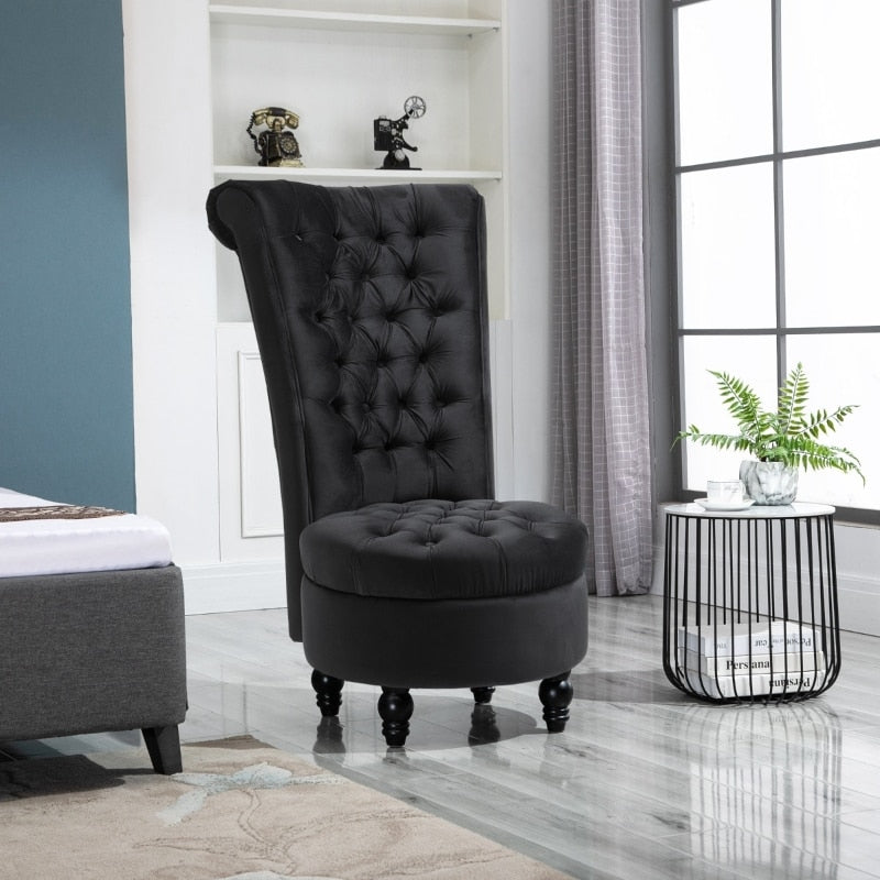 Button-Tufted Black Velvet Accent Chair - Homio Decor