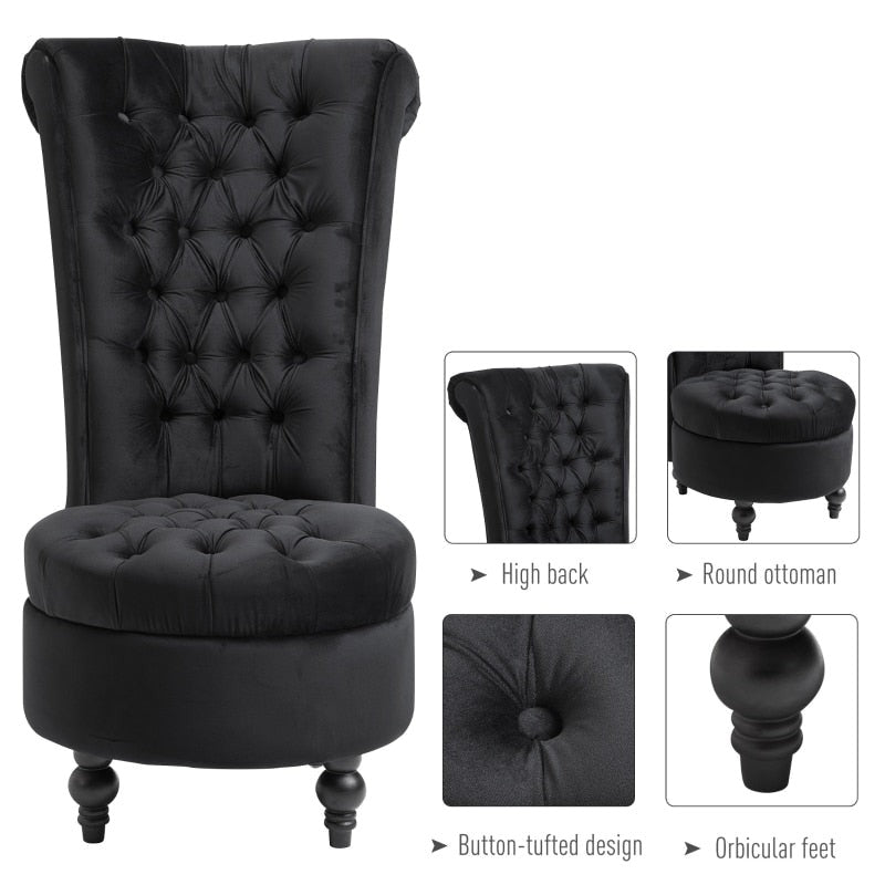 Button-Tufted Black Velvet Accent Chair - Homio Decor