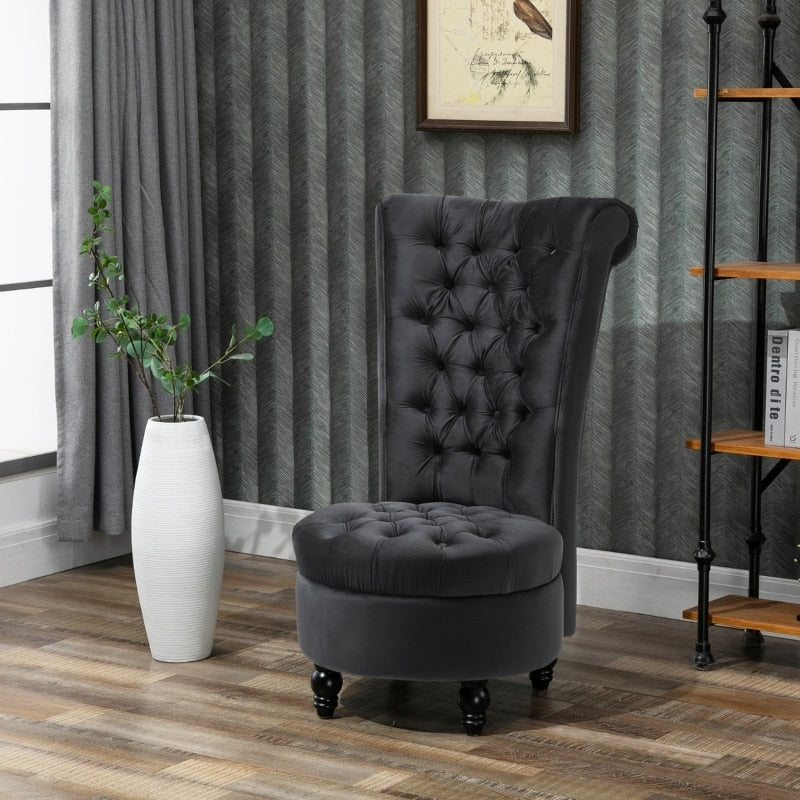 Button-Tufted Black Velvet Accent Chair - Homio Decor