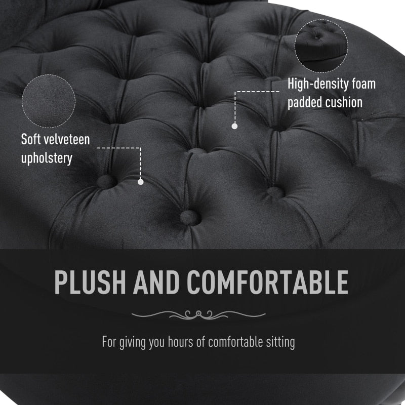 Button-Tufted Black Velvet Accent Chair - Homio Decor
