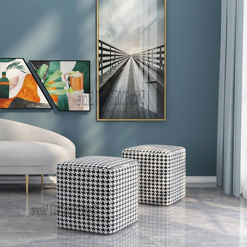 Retro Square Houndstooth Pouf - Homio Decor