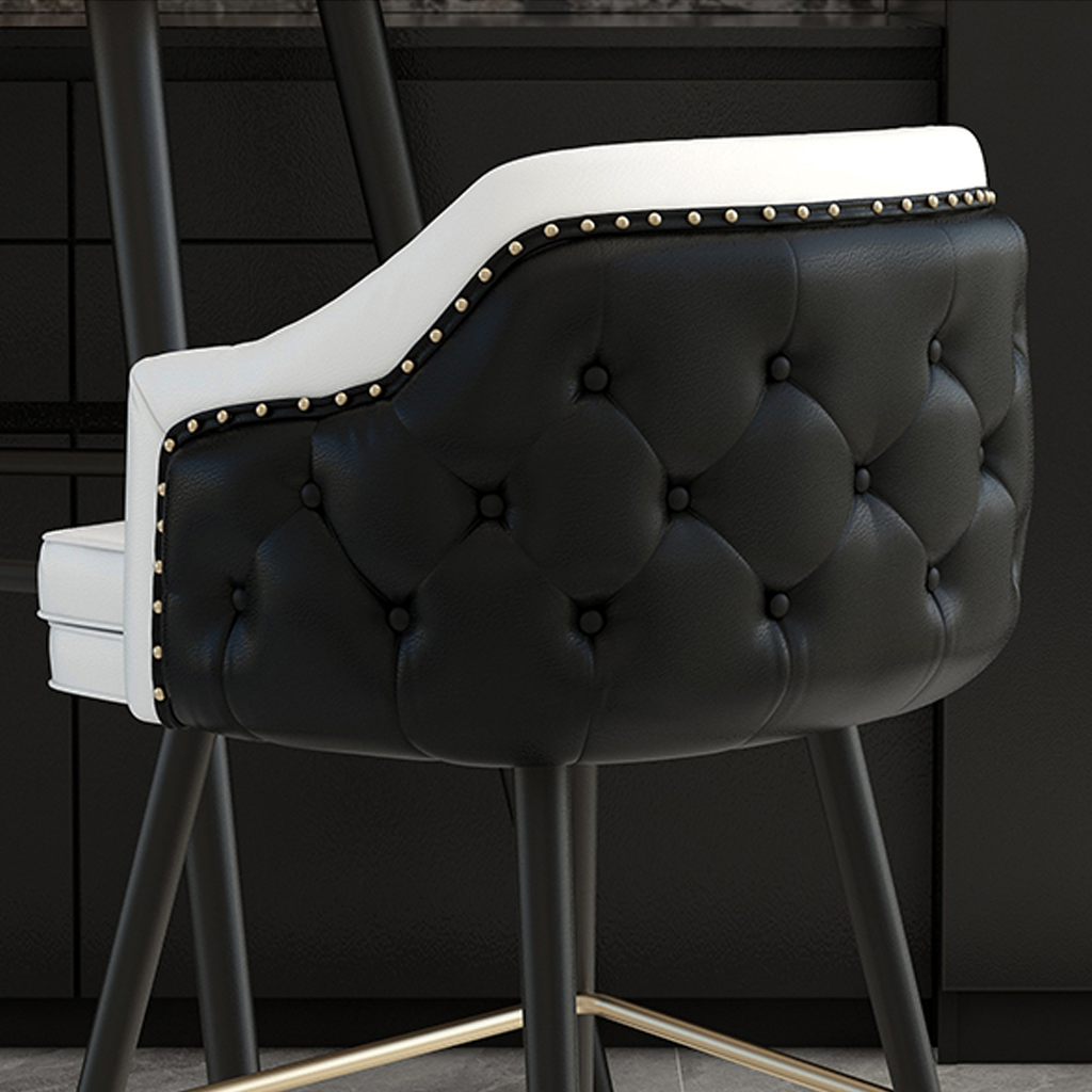 Luxury Button Tufted Leather Bar Stool - Homio Decor