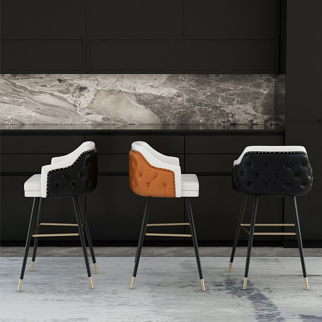 Luxury Button Tufted Leather Bar Stool - Homio Decor