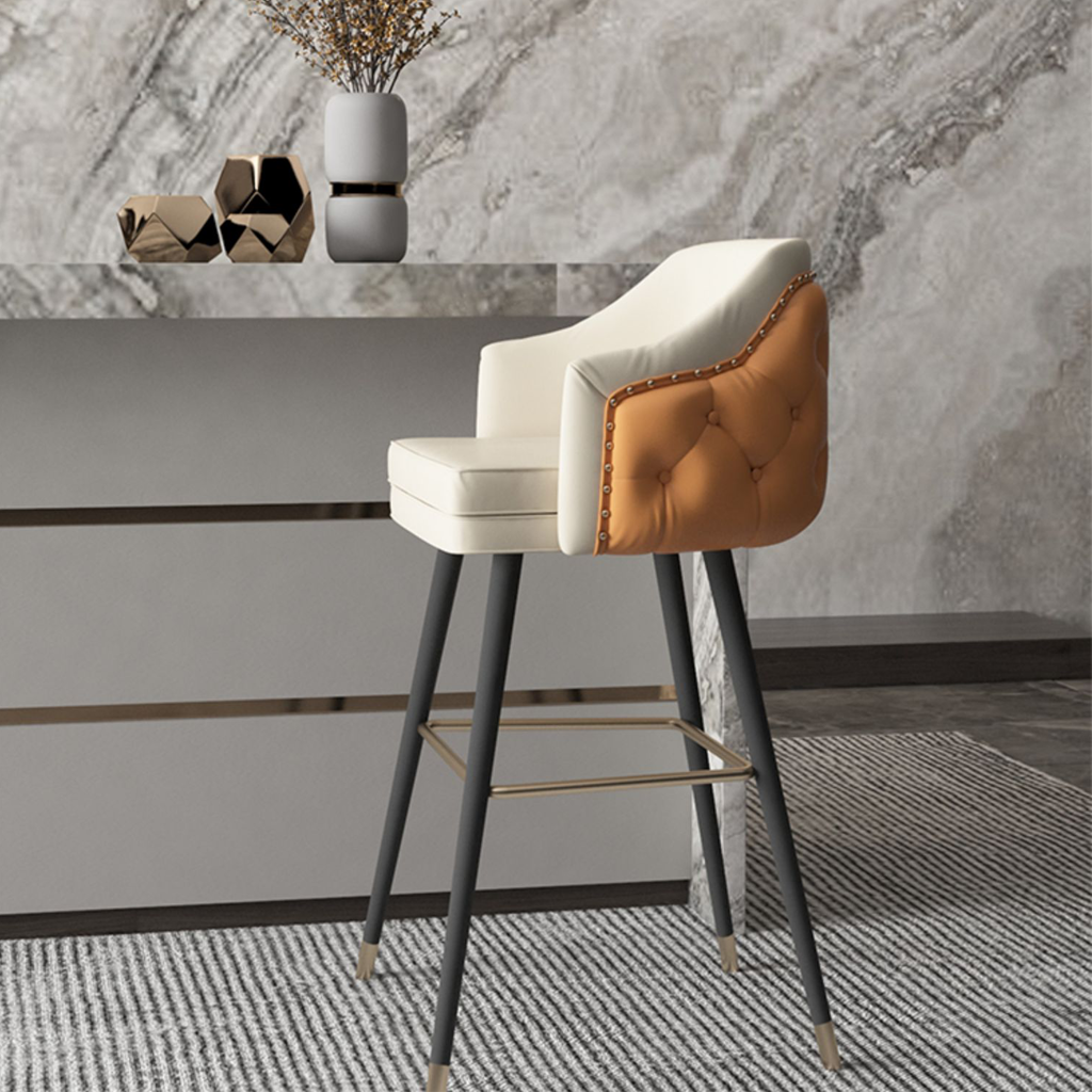 Luxury Button Tufted Leather Bar Stool - Homio Decor