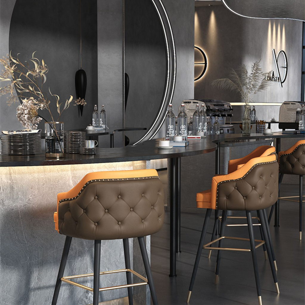 Luxury Button Tufted Leather Bar Stool - Homio Decor