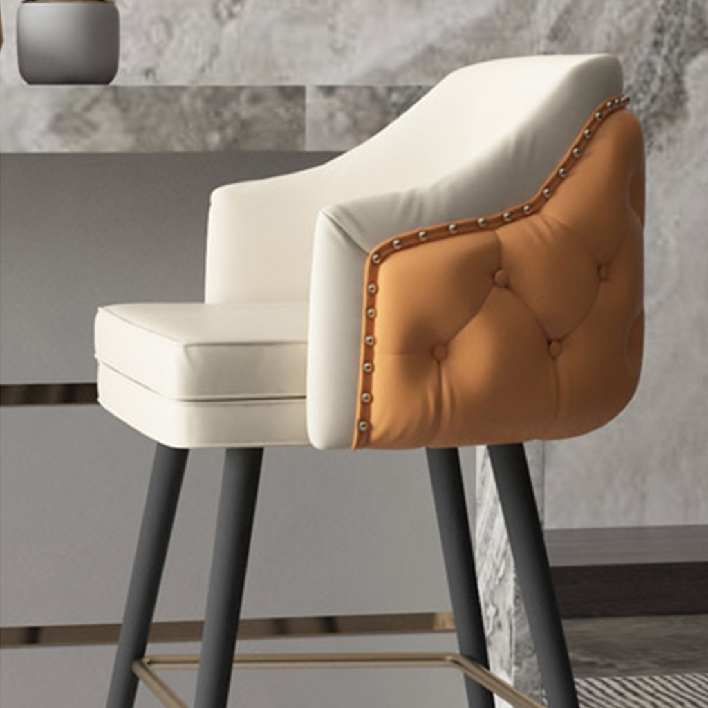 Luxury Button Tufted Leather Bar Stool - Homio Decor