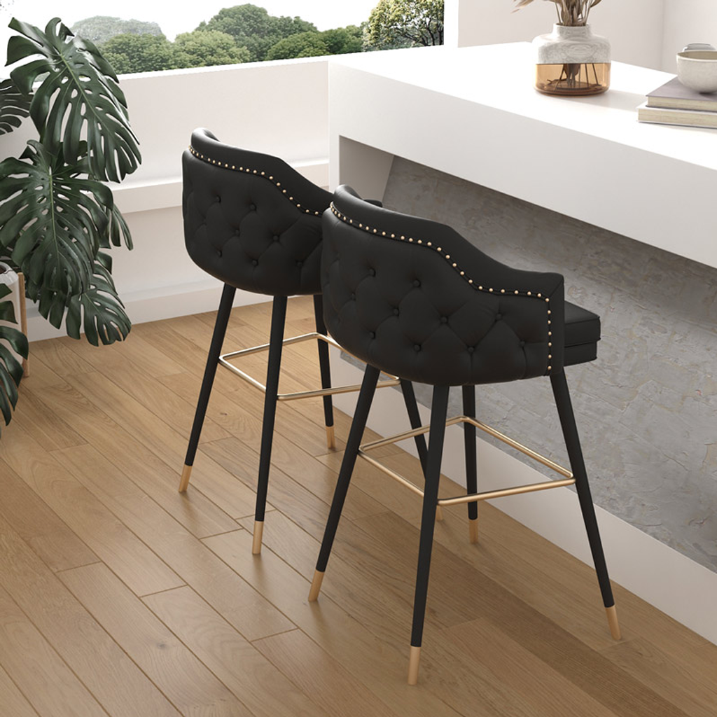 Luxury Button Tufted Leather Bar Stool - Homio Decor