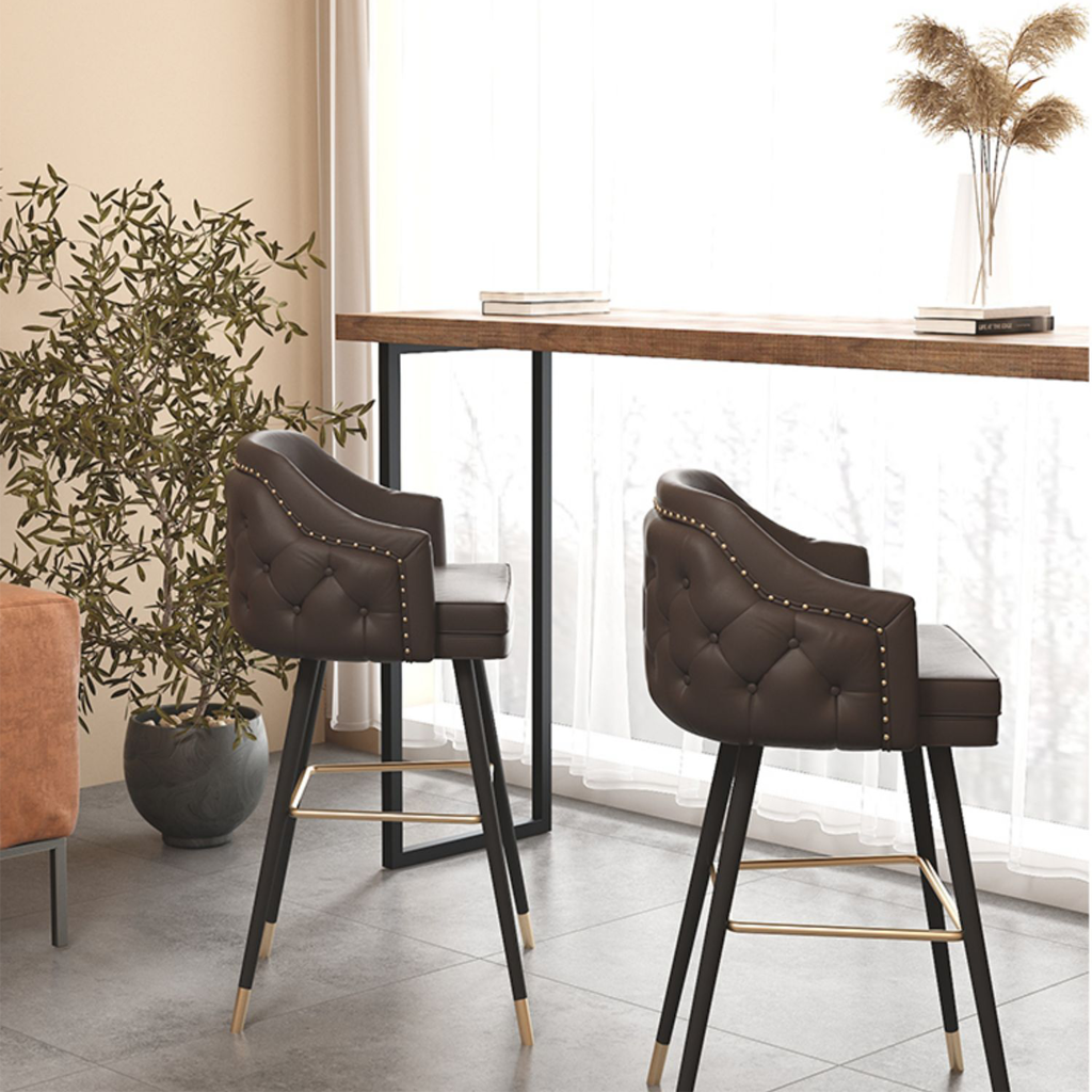 Luxury Button Tufted Leather Bar Stool - Homio Decor
