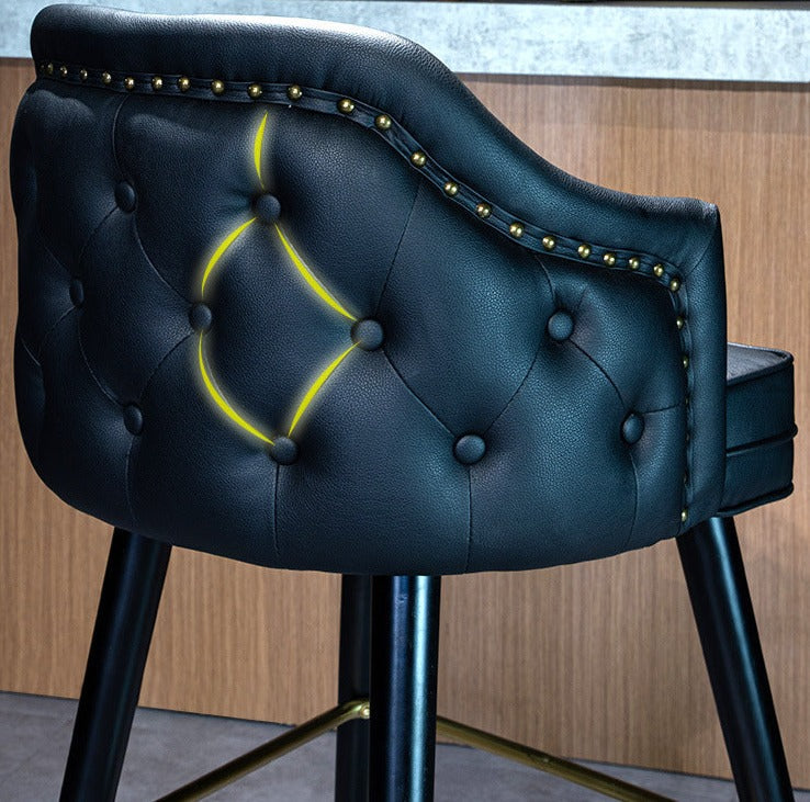 Luxury Button Tufted Leather Bar Stool - Homio Decor